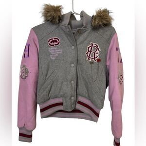 Ecko Red Unlimited Gray Pink Streetwear Retro Hip Hop Bomber Jacket Women’s M